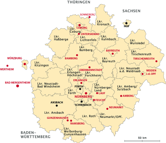 Karte mit den Verantaltern zum IYA in der Metropolregion N&uuml;rnberg