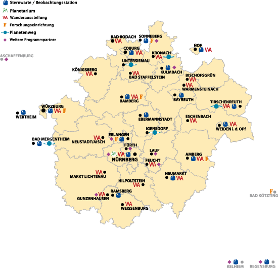 Karte mit den Verantaltern zum IYA in der Metropolregion N&uuml;rnberg